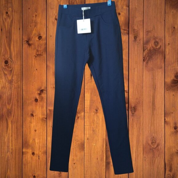 Yelete Pants - Yelete Women's Small Navy Blue "Somewhere To Go" Ponte Pants Skinny Classic NEW